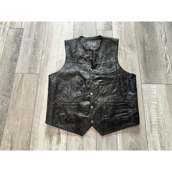 Vintage Italian Stone design Genuine Leather black ￼vest size XL - Picture 1 of 12